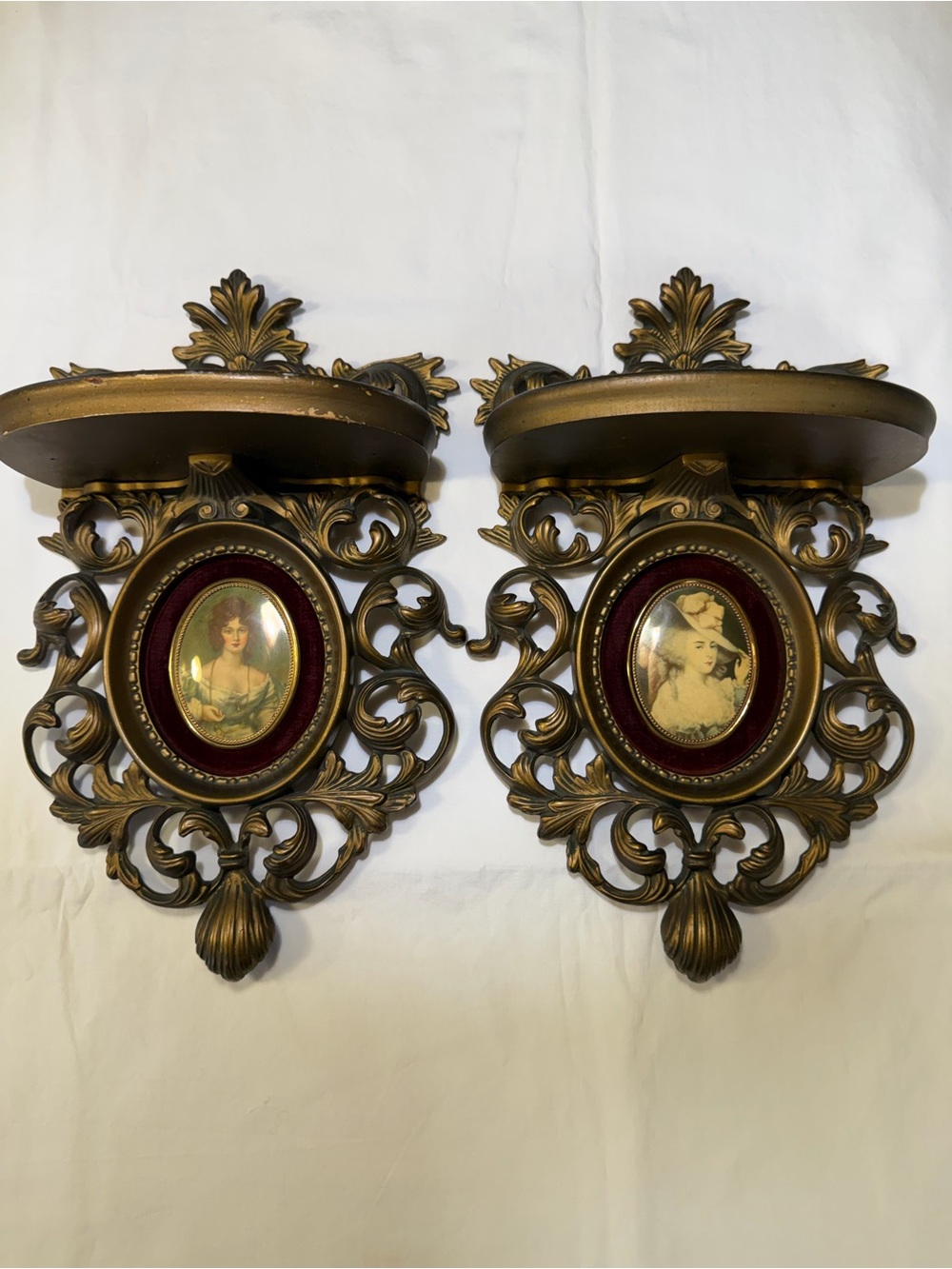 Pair of Cameo Creations Wall Shelf Sconces Victorian Hollywood Regency Gilded